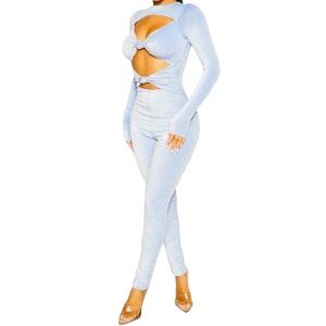 Naked Wardrobe NWT Size Large Glow On Bodysuit, Blue Glitter Sparkles